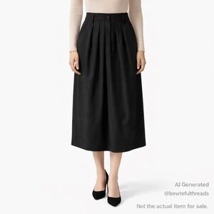 Jones Wear Wool Blend Black Pleated Midi Skirt Fits US 4–6 Small